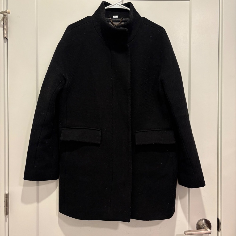 J.Crew Stadium Cloth by Nello Gori Black Wool Funnel Neck Coat 18593 Womens‎ 12